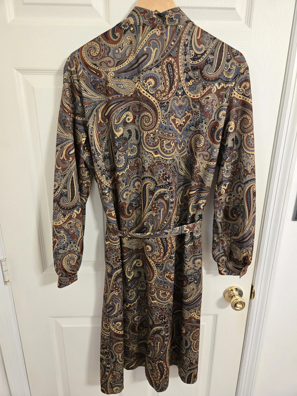 Vintage Brown And Grey Paisley Tie-Neck Long Sleeve Dress  Size 20 Made In USA - Picture 9 of 9